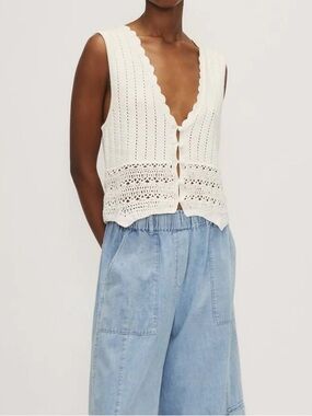 NWT Melissa Nepton Britany Sweater Vest White 100% Cotton Size Medium